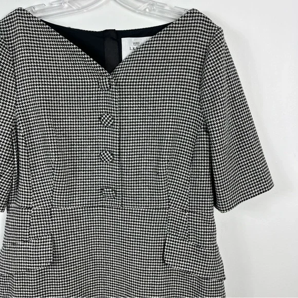 L.K. Bennett Nina Houndstooth Heart Midi Dress Size 14 Two Tone Black White - Picture 5 of 11